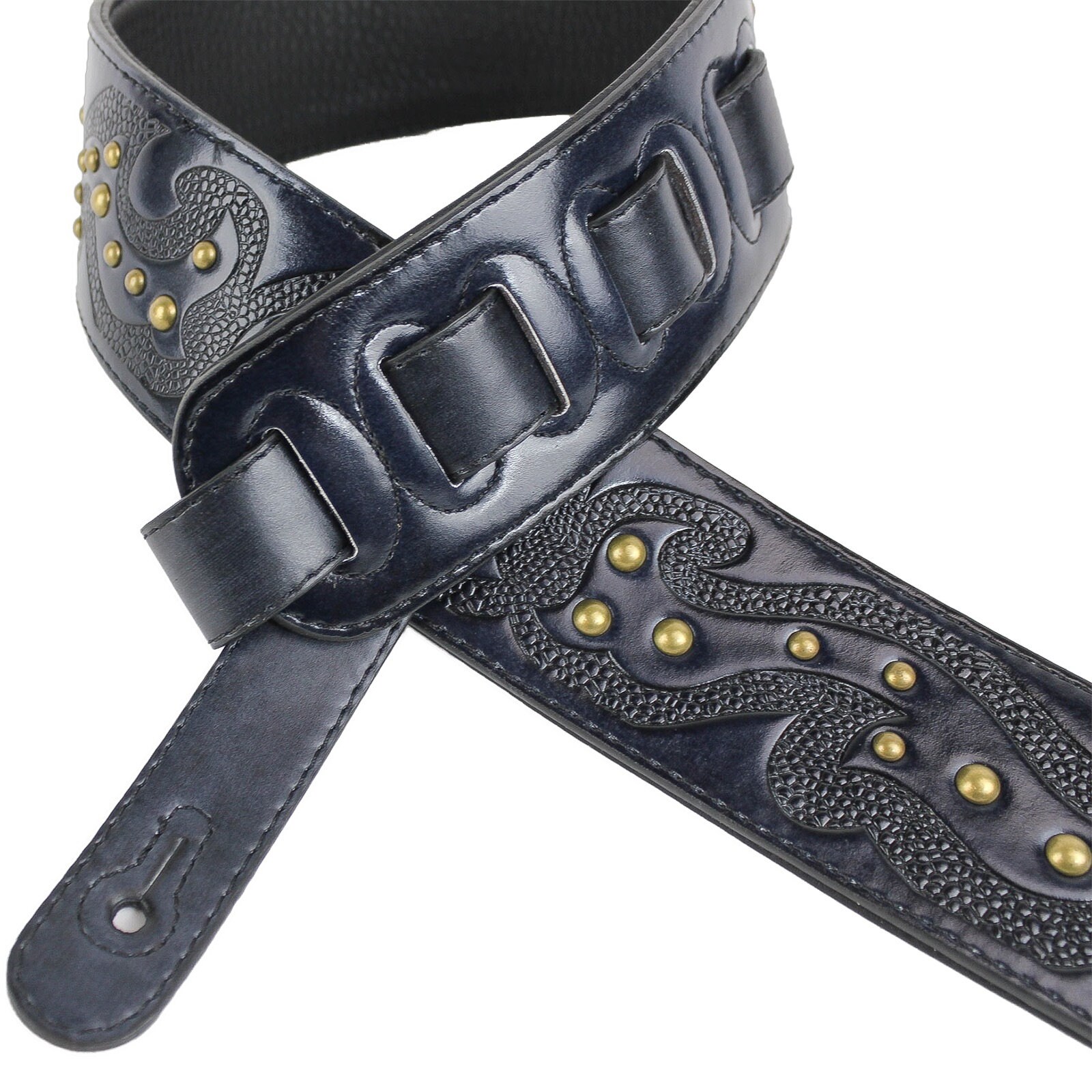 Midnight Blue Leather Padded Guitar Strap with Celtic Tooling Etsy
