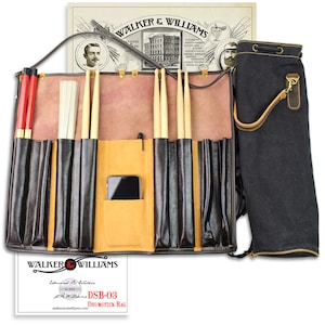 Walker And Williams DSB-3 Leather Drum Stick Roll with Heavy Black Canvas Carrying Bag