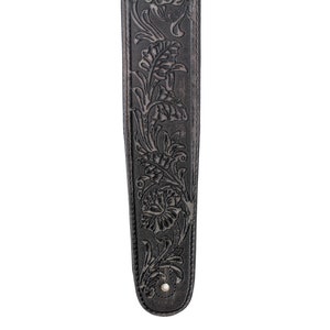 Black Weathered Leather Padded Guitar Strap with Overall Tooling Walker & Williams LIF-02 image 4