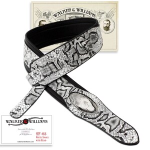 Walker & Williams SF-03 White and Black Snake Pattern Padded Guitar Strap with Snakehead