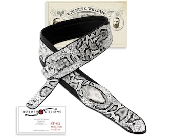 Walker & Williams SF-03 White and Black Snake Pattern Padded Guitar Strap with Snakehead