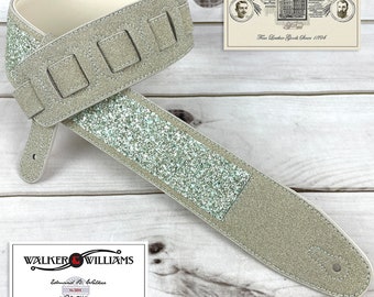 Walker And Williams GL-107 Champagne Gold Glitter bomb Padded Guitar Strap With White Glove Leather Back For All Guitars.