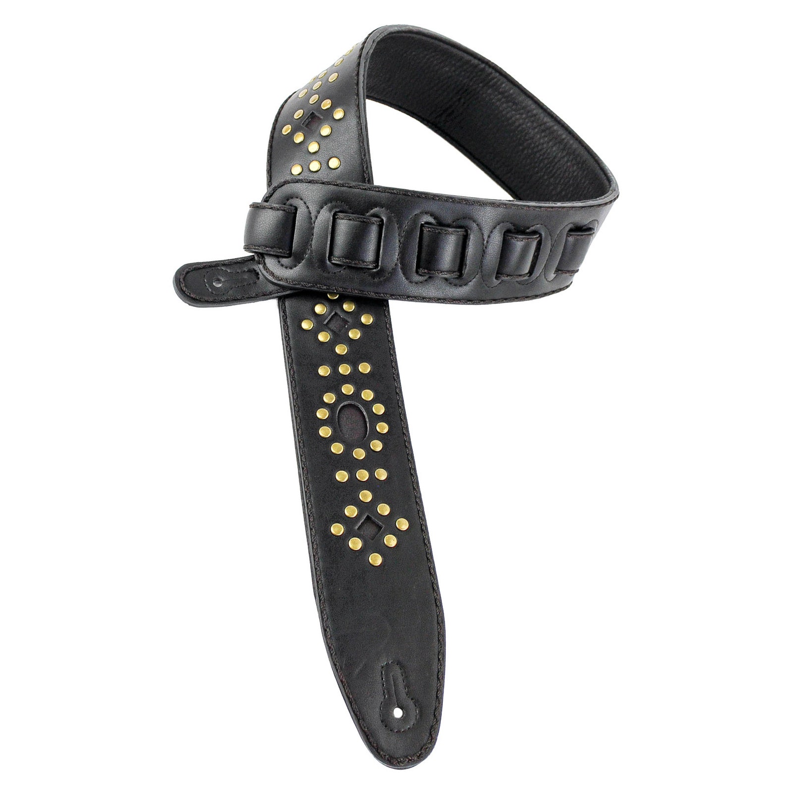 Dark Brown Padded Leather Guitar Strap With Diamond and Oval Etsy