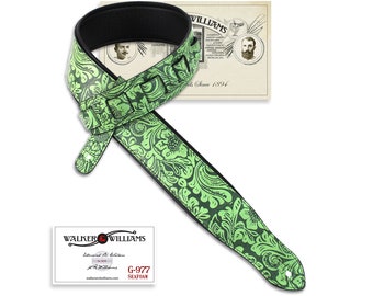 Walker And Williams G-977 Light Sea foam Green Embossed Floral Strap with Padded Glove Leather Back