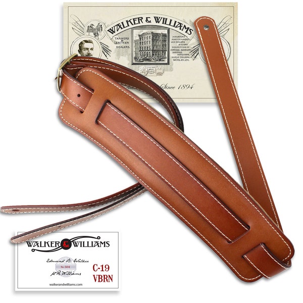 Walker And Williams C-19-VBRN Retro Brown Leather Vintage Slash Strap w/Deluxe Suede Pad Extra Long