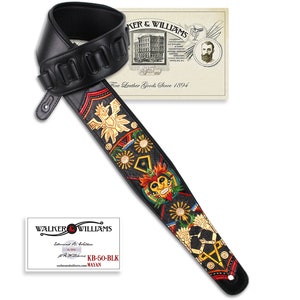 Walker And Williams KB-50-BLK Black Strap w/Multicolor Mayan Design on Black Carved Leather
