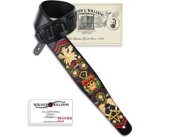 Walker And Williams KB-50-BLK Black Strap w/Multicolor Mayan Design on Black Carved Leather