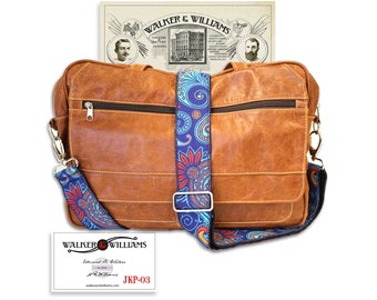 Walker And Williams JKP-03 Vintage Modern, Electric Blue & Red Paisley Design Purse Strap With Brushed Crome Slide Adjuster