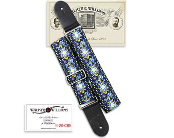 Walker And Williams H-29-M Vintage Series Blue Cheer Woven Hippie Strap With Chrome Hardware And Leather Ends