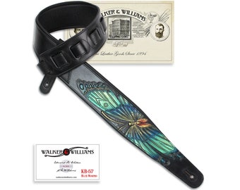 Walker And Williams KB-57 Blue Morpho Butterfly Hand Carved On Premium Black Carving Leather