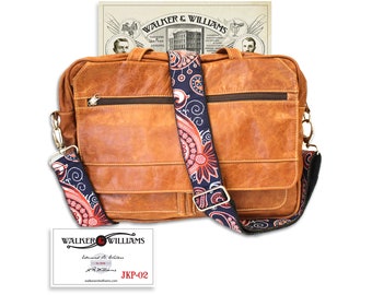 Walker And Williams JKP-02 Vintage Modern, Red, White & Blue Paisley Design Purse Strap With Brushed Crome Slide Adjuster