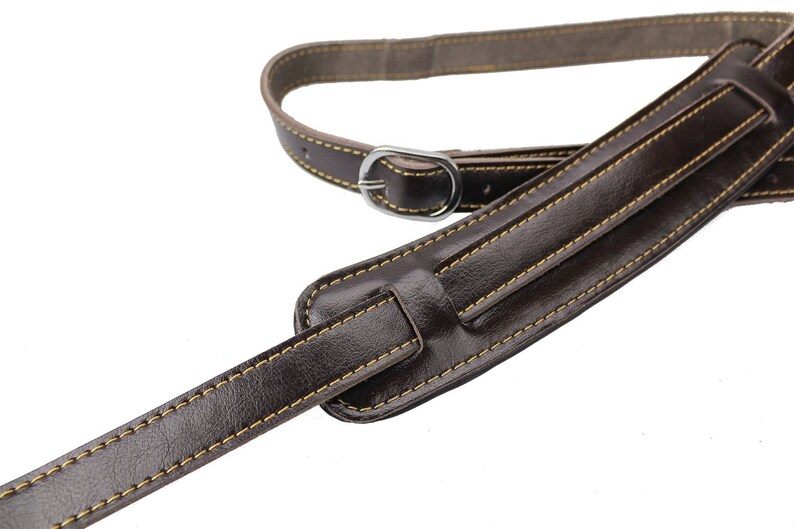 Vintage 50s Style Dark Brown Leather Guitar Strap Extra Long Etsy
