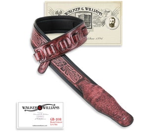 Walker & Williams GB-108 Black Currant Purple Padded Guitar Strap with Live Oak Design For Acoustic, Electric, And Bass Guitars