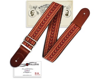 Walker and Williams H-34 Vintage Series Earth Tone Reds Woven Kaleidoscope Strap With Leather Ends