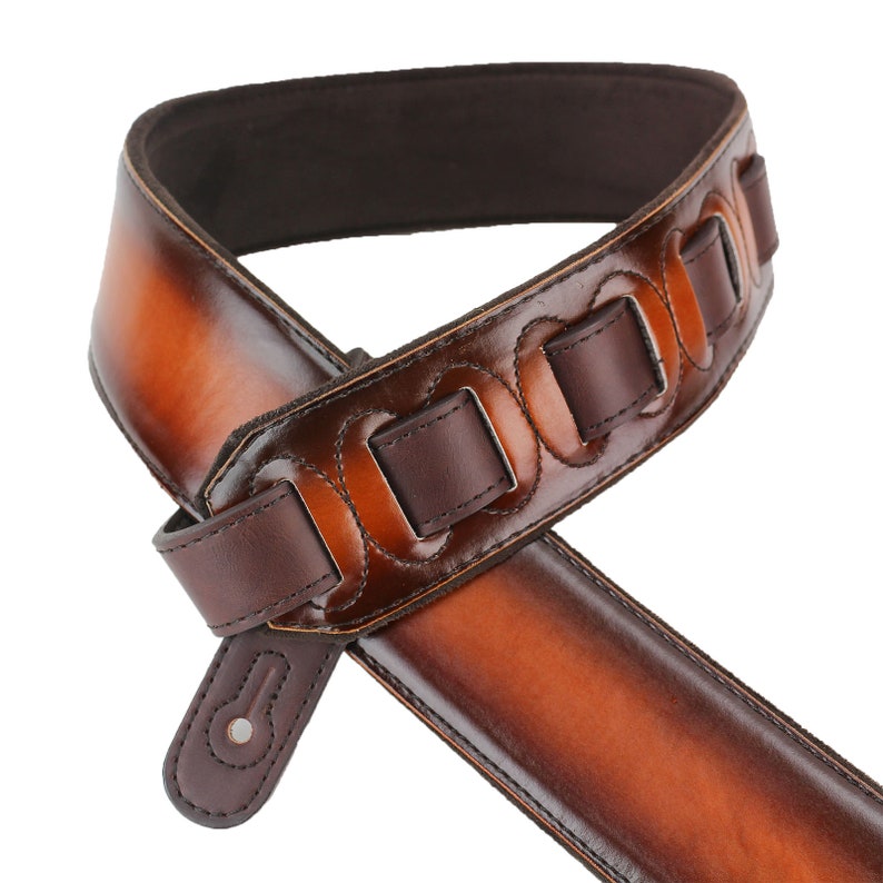 Sunburst Padded Leather Guitar Strap With Pick Pockets Walker Etsy