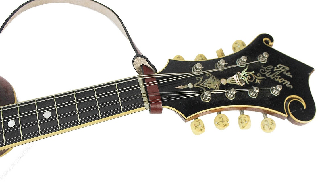 Mandolin Strap Chestnut Brown Leather for A or F Type Mandolins Walker ...
