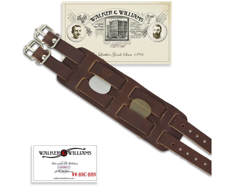 Walker and Williams BRC-BRN Walnut Brown Premium Leather Double Strap Quick Pick Bracelet image 1