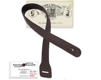 Dark Brown Leather Guitar Strap Extender Lengthens W&W Straps and Many Other Brands Up To 60" Walker and Williams XL-60-BRN