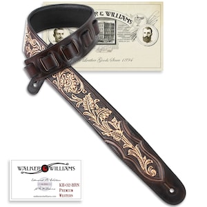 Walker And Williams KH-02-BRN-PR Carob Brown Carving Leather Top w/Tooled Floral Vine & Premium Leather Backing image 1