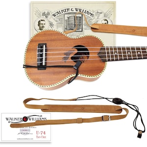 Walker & Williams U-74-TN Soft Tan Leather Adjustable Ukulele Strap for Soprano Ukuleles