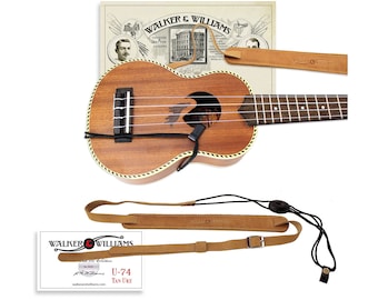 Walker & Williams U-74-TN Soft Tan Leather Adjustable Ukulele Strap for Soprano Ukuleles