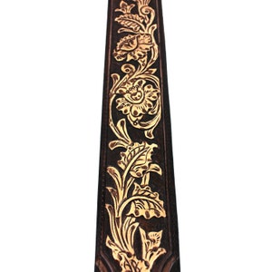 Walker And Williams KH-02-BRN-PR Carob Brown Carving Leather Top w/Tooled Floral Vine & Premium Leather Backing image 6