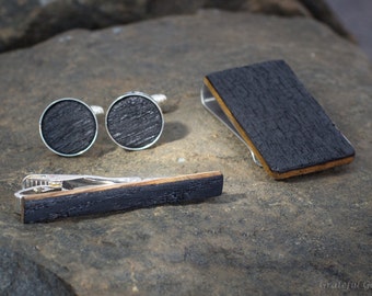 Bourbon Whiskey Barrel Wood Tie Clip, Cuff Links, Money Clip - Groomsmen, Best Man, 5th Wedding Anniversary Present