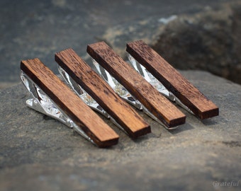 Set of Hickory Smoked Wood Tie Clips - Tie Bars, Groomsmen, Best Man, 5th Wedding Anniversary Present