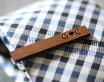 Personalized Wedding Tie Clip For Groom Tie Clip Wood Tie Clip Monogram Custom Tie Clip Groom Gifts 5th Anniversary Tie Clip