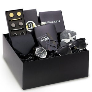 Graduation Gift Box Complete Gift For Him, Fraternity Gift Box, Men's Watch, Sunglasses, Flask, Tie, Cufflinks, Tie Clip, Bottle Opener image 1