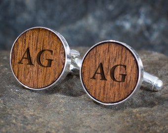 Personalized Wood Cufflinks Monogrammed Initial Groomsmen Gift Engraved Cufflinks Gift for Groom Initial Cufflinks