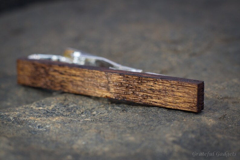 Best Man 5th Wedding Anniversary Present Groomsmen Cuff Links Hickory Smoked Wood Tie Clip Money Clip