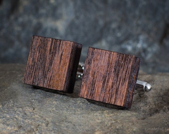 Hickory Smoked Wood Cufflinks - Cuff Links, Groomsmen, Best Man, 5th Wedding Anniversary Present