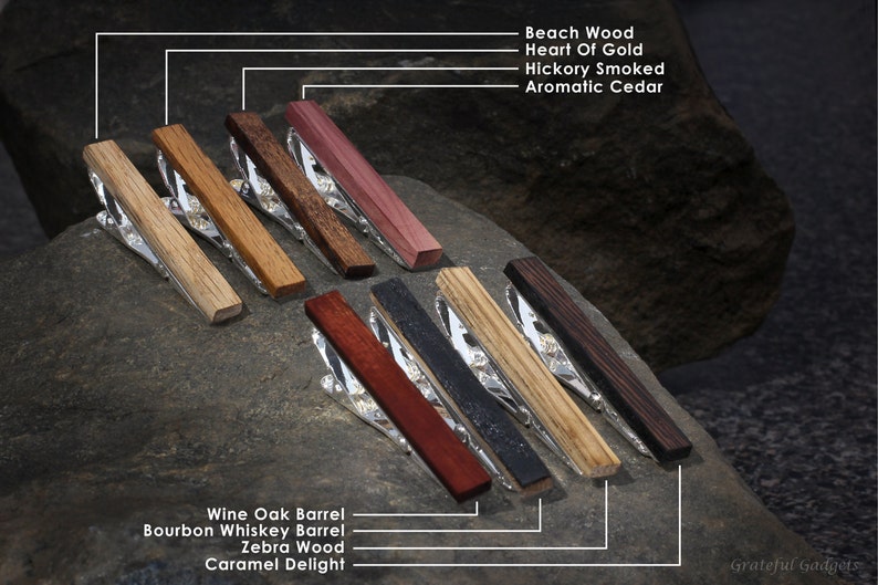 Best Man 5th Wedding Anniversary Present Groomsmen Cuff Links Hickory Smoked Wood Tie Clip Money Clip