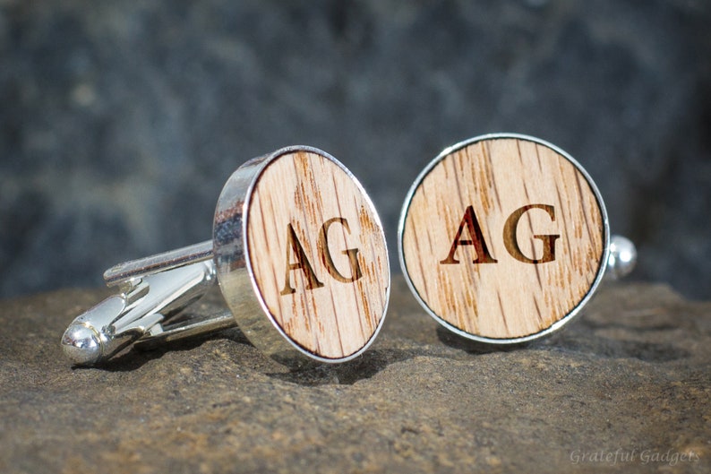 Personalized Bourbon Barrel Cufflinks Monogrammed Initial Groomsmen Gift Engraved Cufflinks Gift for Groom Initial Cufflinks Whiskey Barrel image 2