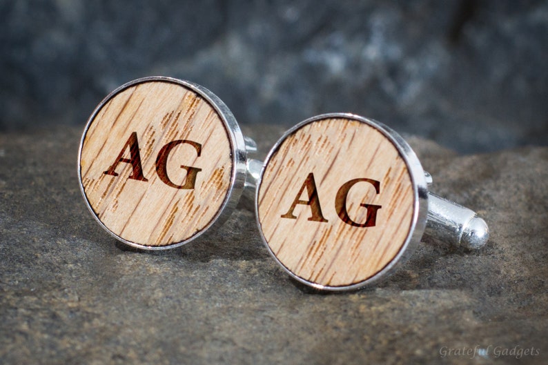 Personalized Bourbon Barrel Cufflinks Monogrammed Initial Groomsmen Gift Engraved Cufflinks Gift for Groom Initial Cufflinks Whiskey Barrel image 1