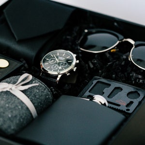 Graduation Gift Box Complete Gift For Him, Fraternity Gift Box, Men's Watch, Sunglasses, Flask, Tie, Cufflinks, Tie Clip, Bottle Opener image 3