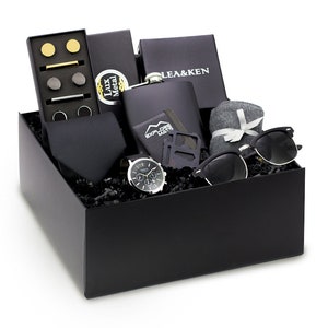 Men's Gift Box, Complete Men's Gift Set, Men's Watch, Sunglasses, Flask, Tuxedo Set, Cufflinks, Tie Clip, Bottle Opener, Luxury Gift Box image 5