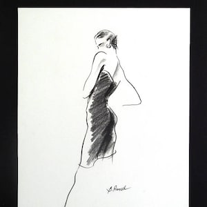 Black and White Minimalist Fashion Illustration, Little Black Dress, Original Art, Prismacolor, Fashion Art, Fashion Design