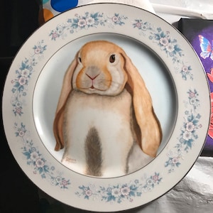 Hand painted Cute floppy earred tan bunny plate image 1