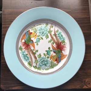 Beautiful handpainted plate with golden pheasants and flowers.
