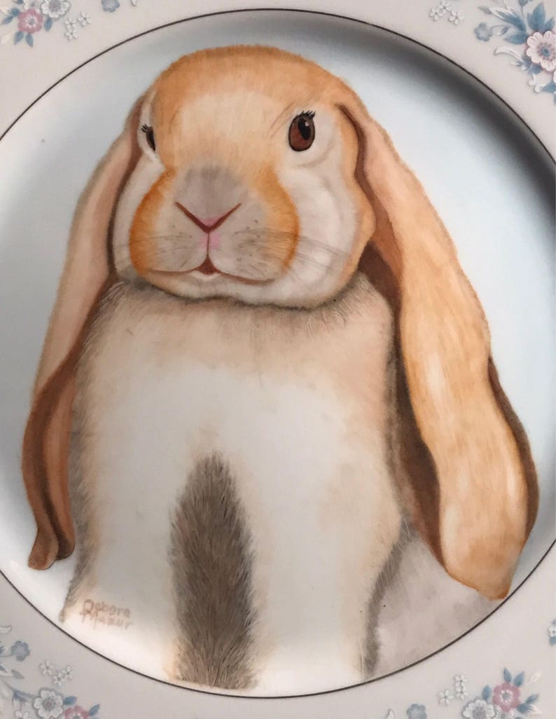 Hand painted Cute floppy earred tan bunny plate image 2