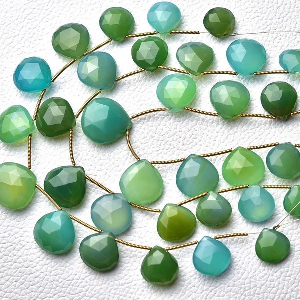 Perles de coeur d'onyx vert 10mm à 15mm Briolettes de coeur à facettes Perles de pierres précieuses naturelles Perles de collier