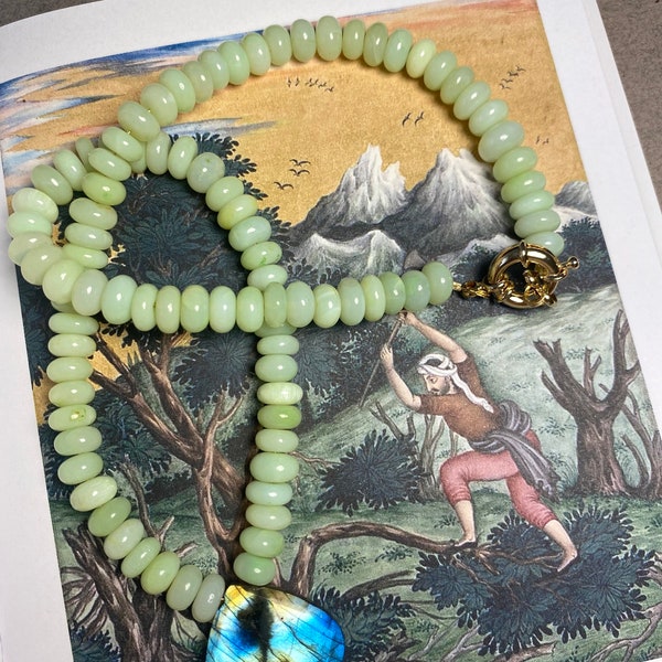 Collier en opale verte pastel qualité AAA et labradorite 42cm, collier en pierre semi-précieuse, collier opale