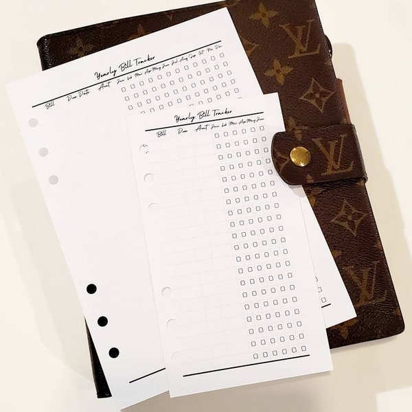 YEARLY BILL TRACKER A5/Personal Gold Edge/Shimmer/White Task Monthly Daily List Planner Inserts Louis Vuitton Agenda mm gm 2020 2021