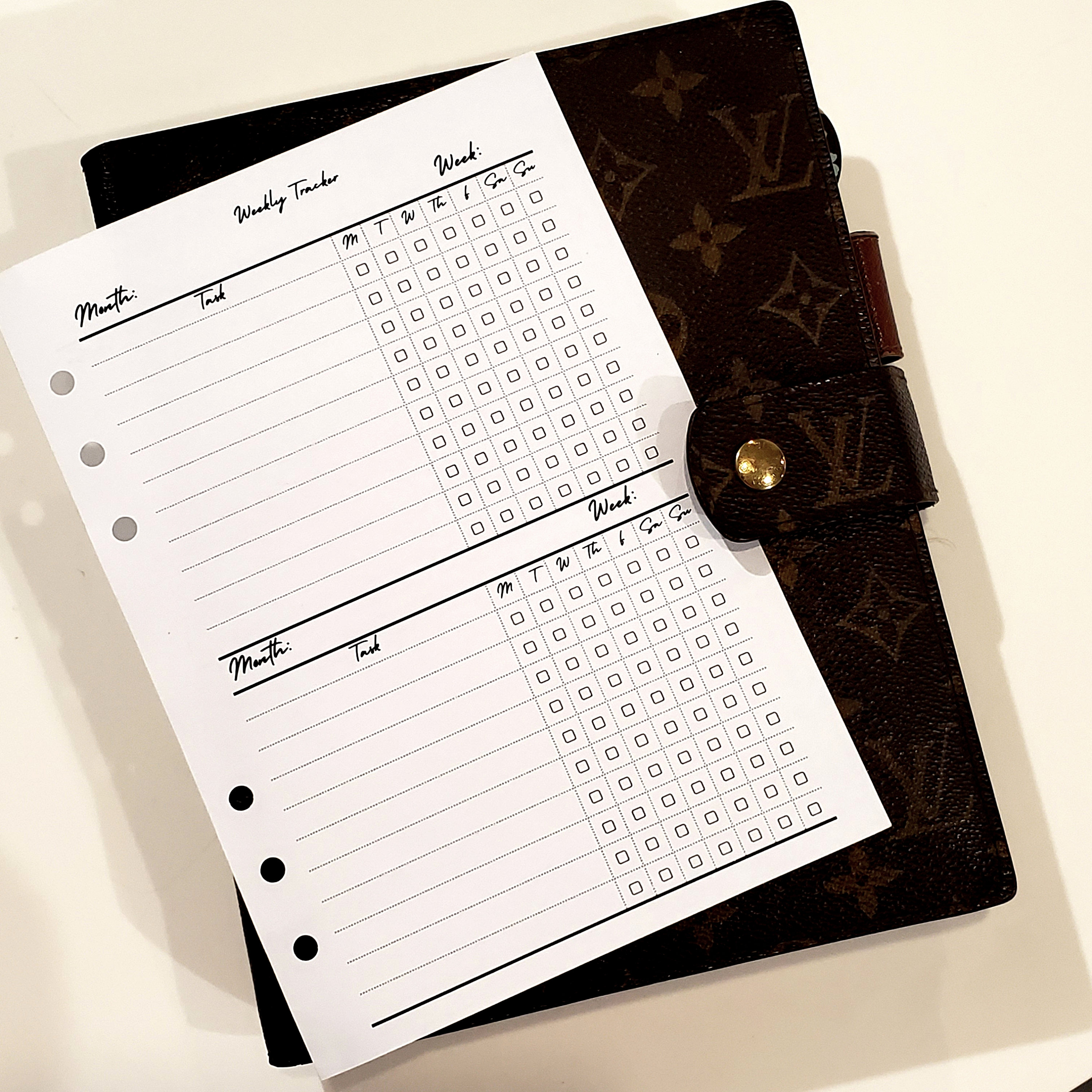 TO DO A5/PERSONAL Gold Edge/White Task Lists Planner Inserts, Foil Printed,  FITs Louis Vuitton Agenda gm mm