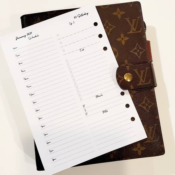 A5 GOLD EGDE DO1P Day on 1 page Dated/Undated Planner Inserts, Refill, Calendar, Printed, Foil fit Louis Vuitton Agenda GM 2020 2021