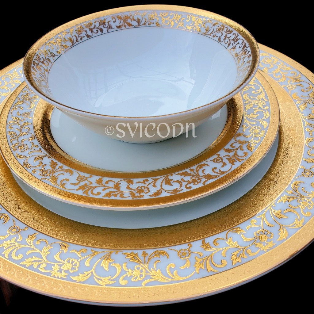24k GOLD LUXURY DINNERWARE Printed 12 Piece Dinner Set Etsy