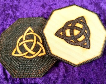 Triquetra symbol burned on birch wood plaque