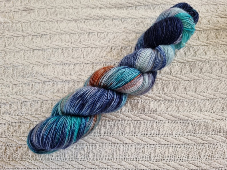 Wobbly Whale 2022: BFL Blue Faced Leicester handdyed Superwash fingering weight high twist sock yarn. image 1